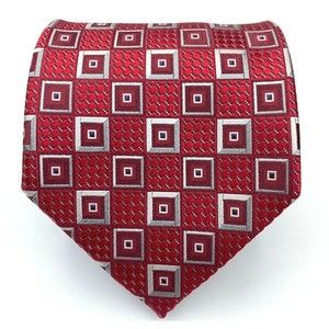 Current ERMENEGILDO ZEGNA Tie Red Gray Silver Squares Woven 100% Silk Necktie